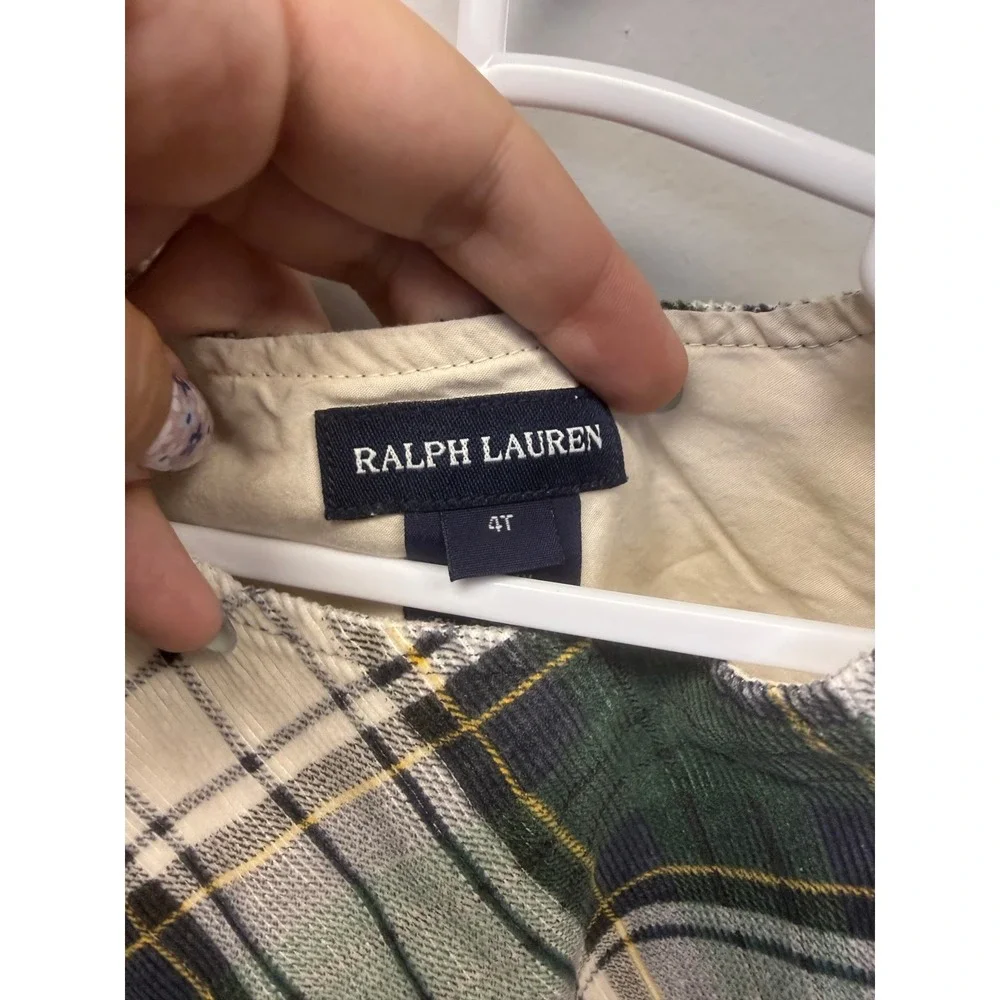 Ralph Lauren Kids Green Plaid Corduroy Jumper Dress 4T Cotton RL Buttons READ